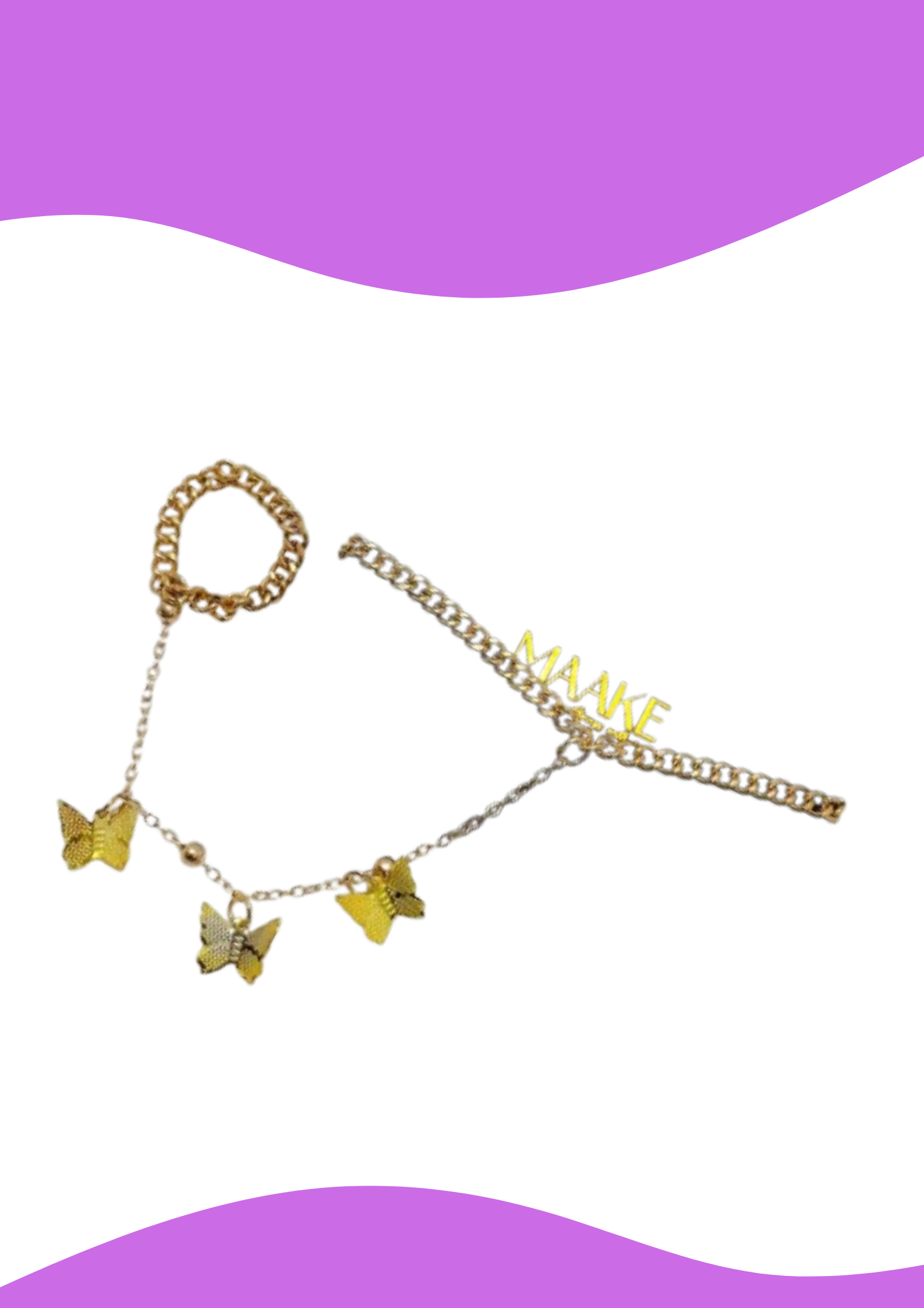 Pulseira Dourada De Borboletas Com Anel-Maake